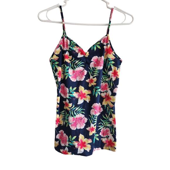 Vintage Y2K No Boundaries Juniors Sz L Ribbed Tank Top Floral V Neck - Picture 1 of 3